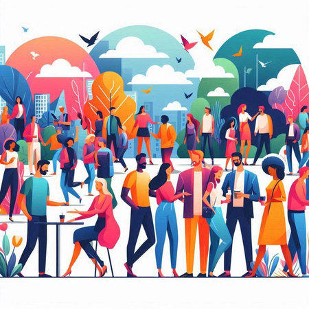 People walking in the park. People in the city. Vector illustration