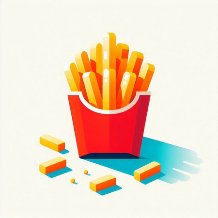 French fries in a red box. Fast food. Vector illustration.のイラスト素材