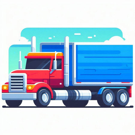 Vector illustration of a semi-trailer truck on the road.のイラスト素材