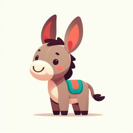 Donkey vector illustration. Cute cartoon funny animal character. Flat style.のイラスト素材