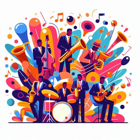 Musical instruments. Musicians playing trumpet, saxophone and saxophone. Vector illustration