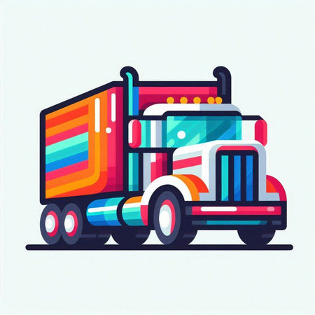 Colorful flat style vector illustration of big semi-trailer truck.のイラスト素材