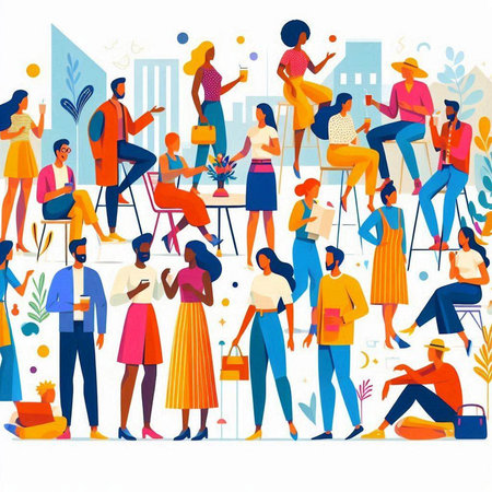 People in the city. Vector illustration in flat cartoon style. People in the city.のイラスト素材