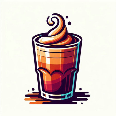 Coffee cup with whipped cream. Vector illustration in retro style.のイラスト素材