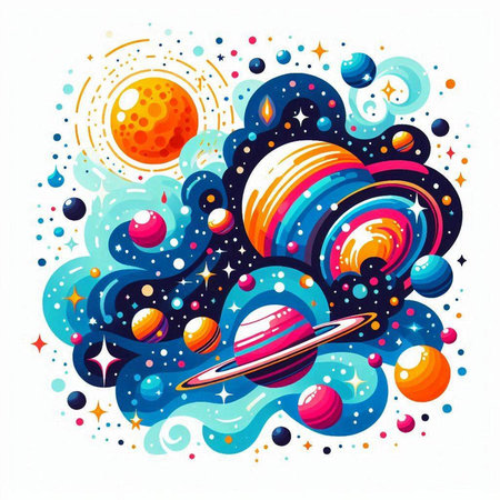 Space background with planets, stars and comets. Vector illustration.