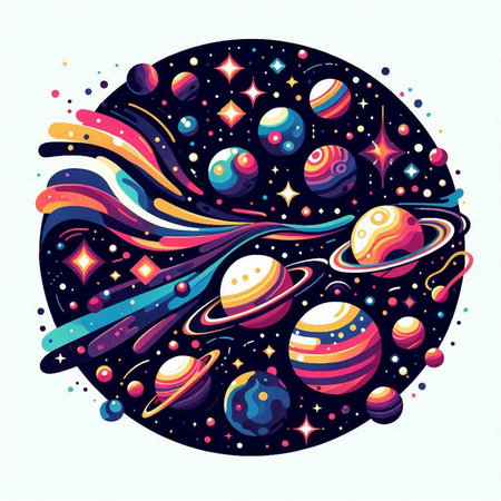 Cosmic space background with planets, stars and comets. Vector illustration