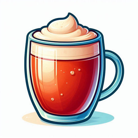 Cup of coffee with whipped cream. Vector illustration on white background.