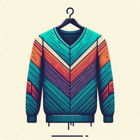 Colorful winter jacket hanging on a hanger. Vector illustration.