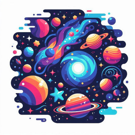 Cartoon space background with planets, stars and comets. Vector illustration.