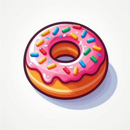 Donut with pink glaze and sprinkles. Vector illustration.のイラスト素材