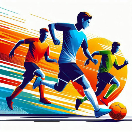 Soccer players in action, vector illustration eps10. Sport backgroundのイラスト素材