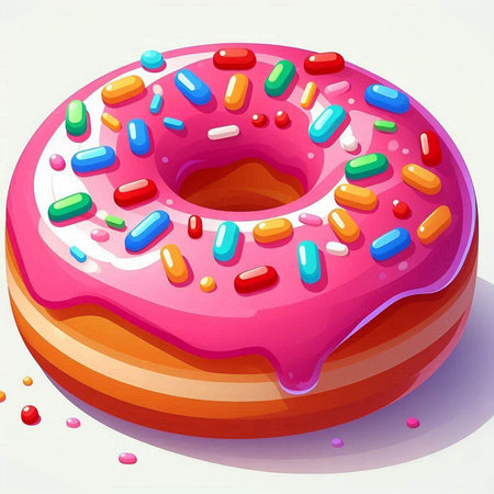 Illustration of a pink donut with sprinkles on a white backgroundのイラスト素材