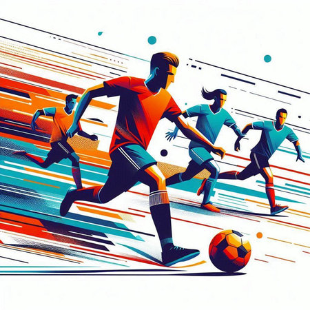 Soccer players in action and motion. Colorful vector illustration.のイラスト素材