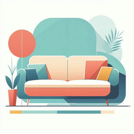 Vector illustration of a modern living room with sofa in flat style.のイラスト素材