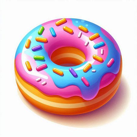 Illustration of colorful donut with sprinkles on a white backgroundのイラスト素材