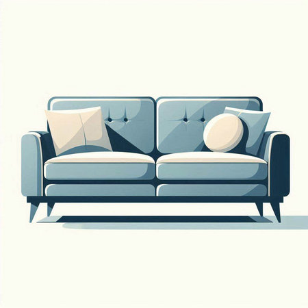 Sofa with pillows. Vector illustration in retro style.のイラスト素材