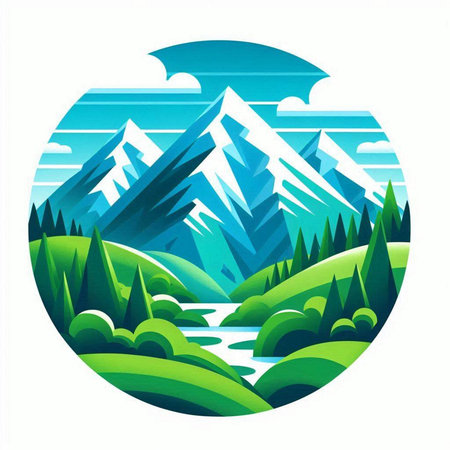 Mountain landscape with forest and river. Vector illustration for your designのイラスト素材