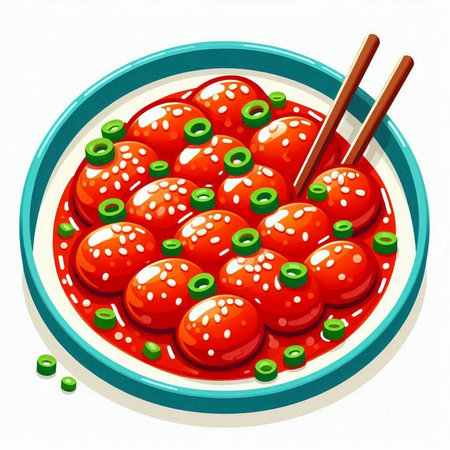 Illustration of a bowl of cherry tomatoes and chopsticks on a white backgroundのイラスト素材