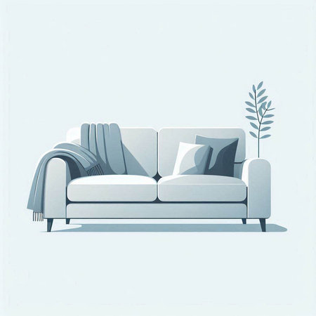 Comfortable sofa with pillows and plaid. Vector illustration.のイラスト素材