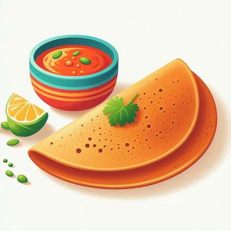 Illustration of traditional mexican tortilla with sauce and limeのイラスト素材