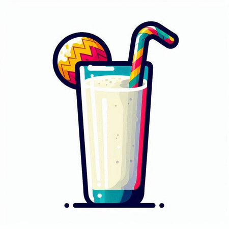 Illustration of a milkshake in a glass with a striped strawのイラスト素材