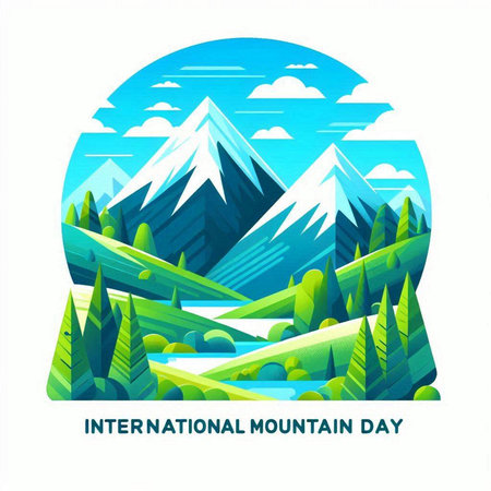 International Mountain Day. Vector illustration of a mountain landscape in a flat style.のイラスト素材