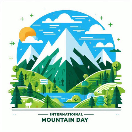 International Mountain Day. Vector Illustration. Flat design style. Concept for banner, poster or print.のイラスト素材
