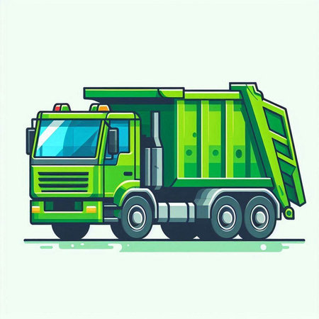 Garbage truck. Vector illustration in flat cartoon style. Isolated on white background.のイラスト素材