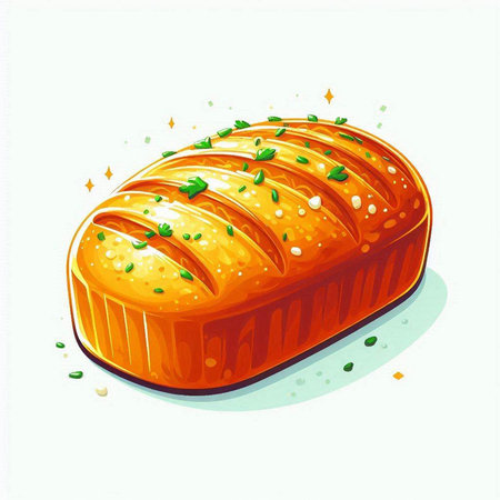 Illustration of a fresh baked loaf of bread with parsley on white backgroundのイラスト素材