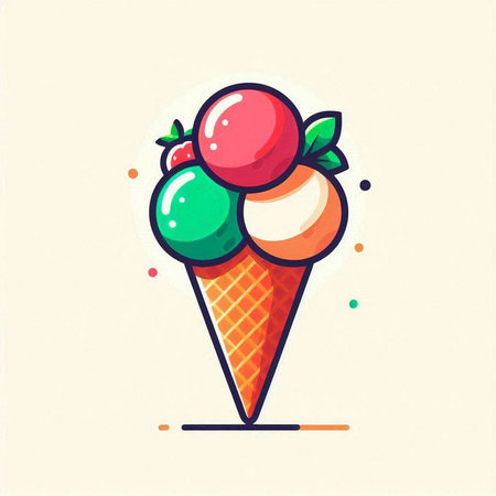 Ice cream in waffle cone vector illustration. Colorful ice cream icon.のイラスト素材