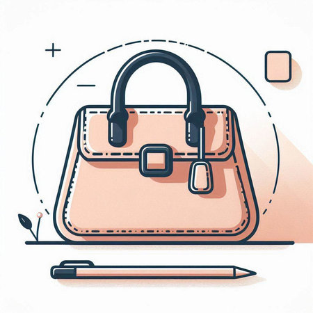 Vector illustration of a handbag and pen on a white background.のイラスト素材