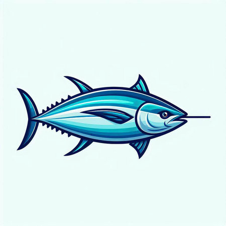 Illustration of a tuna fish mascot isolated on a white background.