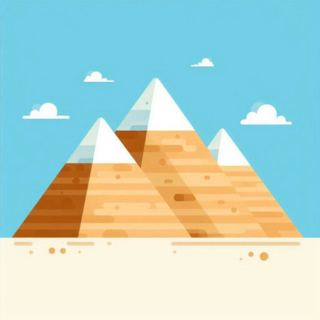 Egyptian pyramids with blue sky and clouds. Vector illustration.のイラスト素材