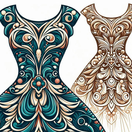 Dress design. Hand drawn vector illustration for your design. Colorful pattern.のイラスト素材