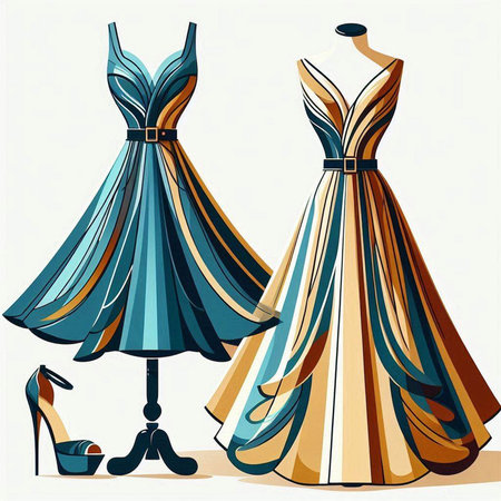 Wedding dresses on a mannequin. Vector illustration.のイラスト素材