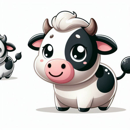 cartoon happy cow with two little pigs on white background - illustration for childrenのイラスト素材