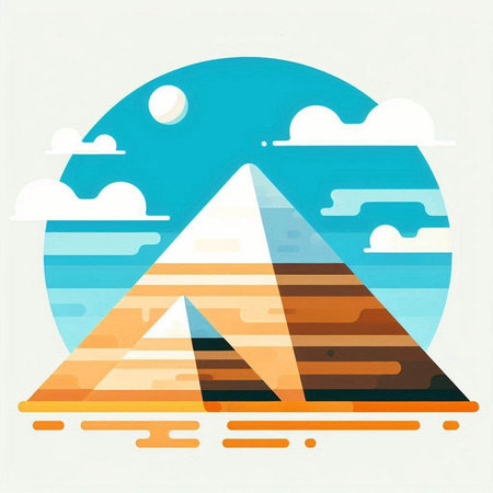 Egyptian pyramids in the desert. Vector illustration in flat styleのイラスト素材