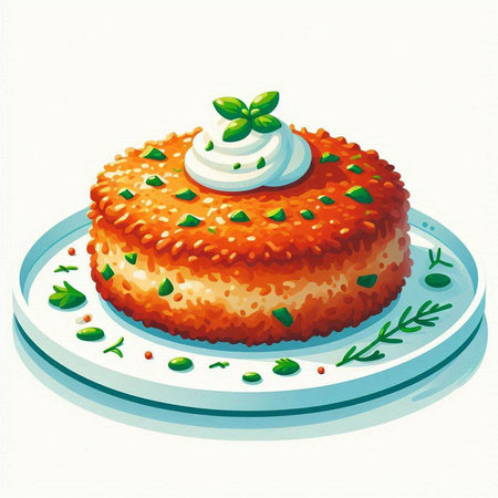 Illustration of a delicious carrot cake with sour cream on a plateのイラスト素材