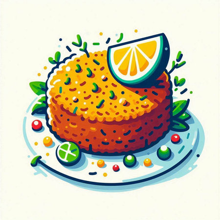 Illustration of a cake with a lime on a white background.のイラスト素材