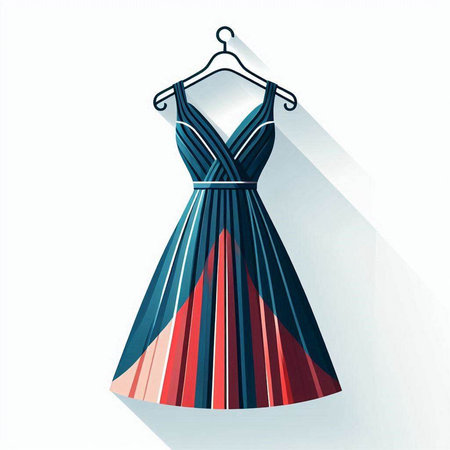 Wedding dress with red and blue stripes on a hangerのイラスト素材