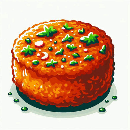 Illustration of a tomato cake with parsley on a white backgroundのイラスト素材