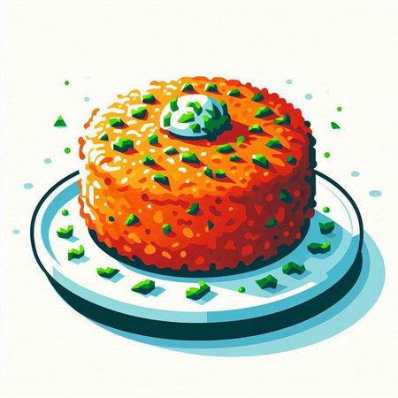 Illustration of a carrot cake on a plate with green leaves.のイラスト素材