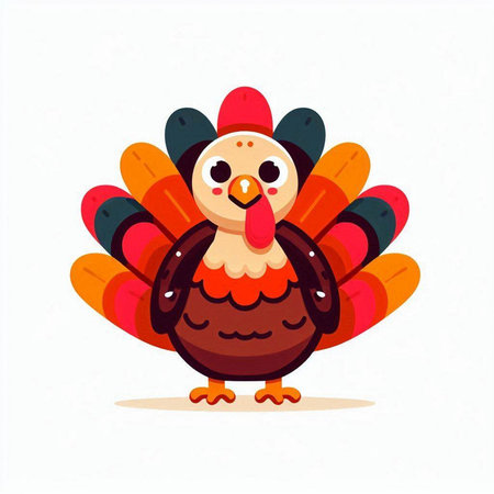 Cute cartoon turkey character isolated on white background. Thanksgiving vector illustration.
