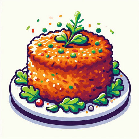 Illustration of a carrot cake on a plate decorated with parsleyのイラスト素材