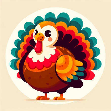 Cute cartoon turkey character vector illustration. Happy Thanksgiving day greeting card.のイラスト素材