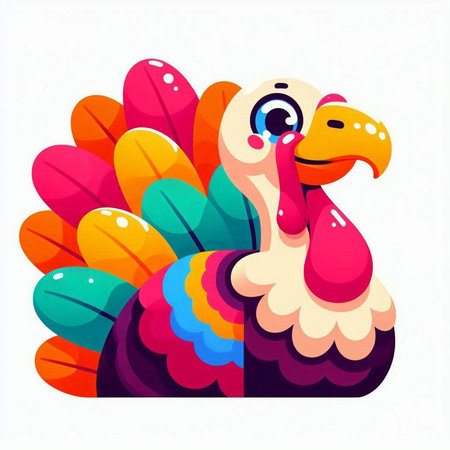 Vector illustration of a funny cartoon turkey on a white background. Colorful flat style.のイラスト素材