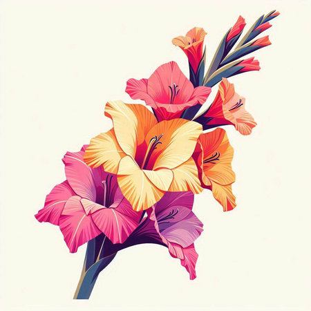 Bouquet of gladiolus isolated on white background. Vector illustration.のイラスト素材