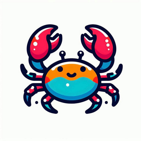Cute cartoon crab on white background. Vector illustration in a flat style.のイラスト素材