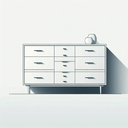 Illustration of a white chest of drawers on a white backgroundのイラスト素材