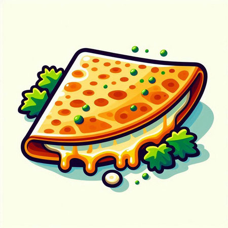 Illustration of a slice of pizza with green peas and parsleyのイラスト素材